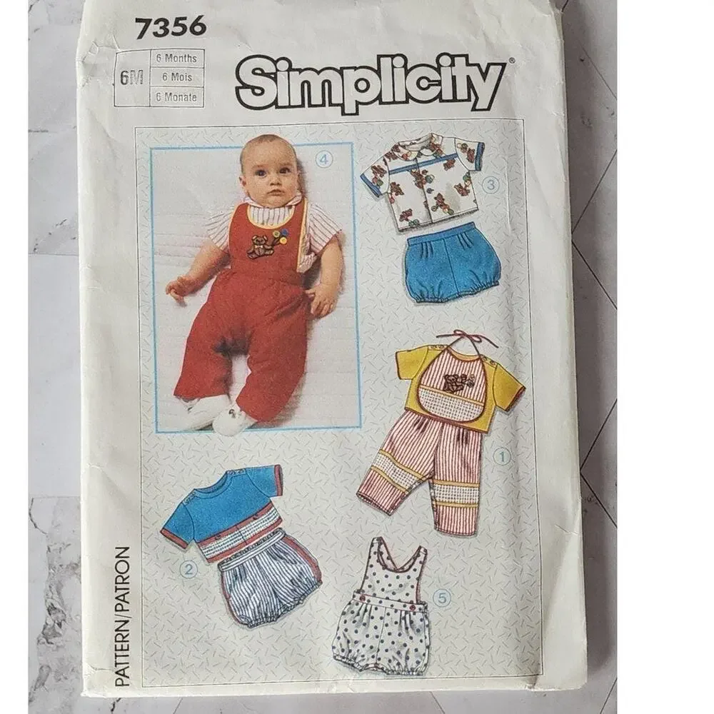 Vintage Simplicity 7356 Overalls Pants Bibs Shorts Shirt Sz 6 Months Uncut FF